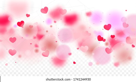 Hearts Confetti Falling Background. St. Valentine's Day pattern. Romantic Scattered Hearts Wallpaper. Vector Illustration. Cute Element of Design for Weddings.