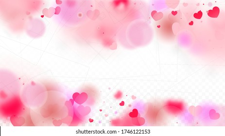 Hearts Confetti Falling Background. St. Valentine's Day pattern. Romantic Scattered Hearts Design Element. Vector Illustration. Cute Element of Design for Weddings.