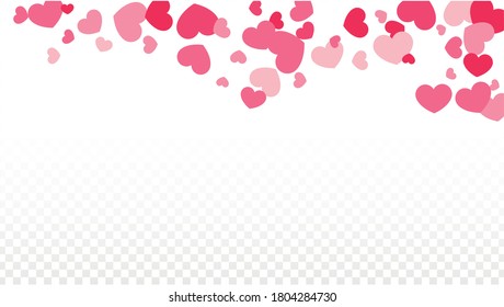 Hearts Confetti Falling Background. St. Valentine's Day pattern. Romantic Scattered Hearts Wallpaper. Love. Sweet Moment. Gift. Cute Element of Design for Posters.