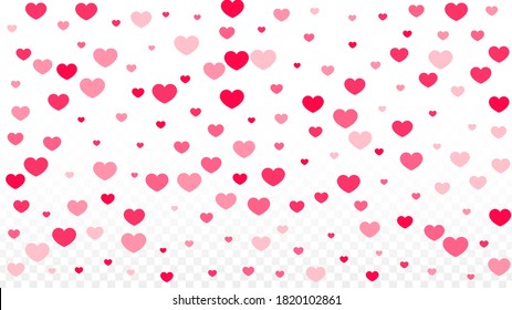 El Corazón Confetti Cae De Fondo. Patrón del Día de San Valentín. Papel de fondo romántico de corazones dispersos. Ilustración vectorial. Elemento lindo del diseño para el aniversario.
