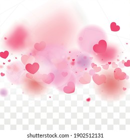 Hearts Confetti Falling Background. St. Valentine's Day pattern. Romantic Scattered Hearts Design Element. Love. Sweet Moment. Gift. Cute Element of Design for Sales or Celebration.