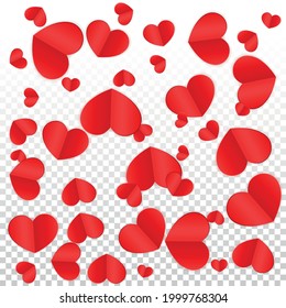 Hearts Confetti Falling Background. St. Valentine's Day pattern. Romantic Scattered Hearts Design Element. Love. Sweet Moment. Gift. Cute Element of Design for Banners.