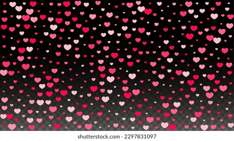 Hearts Confetti Falling Background. St. Valentine's Day pattern. Romantic Scattered Hearts Wallpaper. Love. Sweet Moment. Gift. Cute Element of Design for Banners.