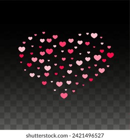 Hearts Confetti Falling Background. St. Valentine's Day pattern. Romantic Scattered Hearts Wallpaper. Love. Sweet Moment. Gift. Cute Element of Design for Weddings.