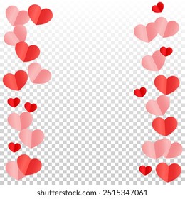 Corazones Confeti Caída De Fondo. Patrón del día de San Valentín. Fondo de pantalla Romántico de Corazones Dispersos. Ilustración vectorial. Lindo elemento de diseño para Bodas.