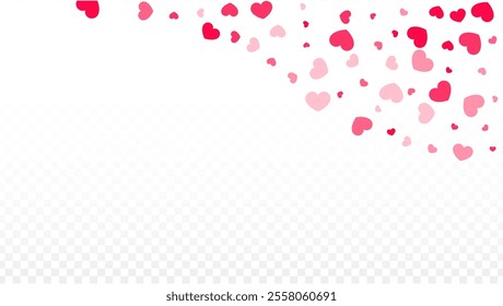 Hearts Confetti Falling Background. St. Valentine's Day pattern. Romantic Scattered Hearts Wallpaper. Vector Illustration. Cute Element of Design for Cards.