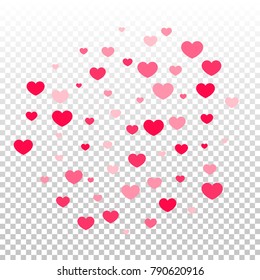 Hearts Confetti Falling Background. St. Valentine's Day pattern. Love. Sweet Moment. Vector Illustration. Element of Design for Cards, Banners, Posters, Flyers for Weddings, Anniversary, Mother Day.