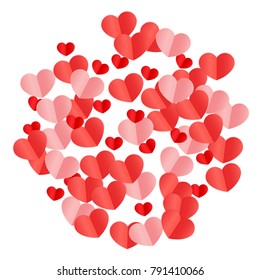 Hearts Confetti Falling Background. St. Valentine's Day pattern. Love. Sweet Moment. Vector Illustration. Element of Design for Cards, Banners, Posters, Flyers for Weddings, Anniversary, Mother Day.