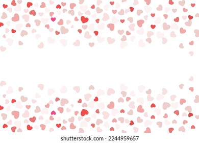 Hearts confetti falling on White Background. Valentine's Day. Vector Pattern