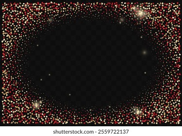 Hearts confetti made of gold and red glitter foil. Glowing frame Hearts Glitter for design for Valentine's Day, and Women's Day.