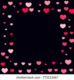 Hearts Confetti on black Background. St. Valentine's Day pattern.  Romantic Hearts Texture. Love.Vector Illustration.Cute Element of Design for Cards, Banners, Posters, Weddings, Anniversary.