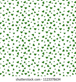 Hearts Confetti Seamless Pattern - Green confetti hearts scattered on white background