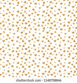 Hearts Confetti Seamless Pattern - Orange confetti hearts scattered on white background