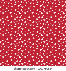 Hearts Confetti Seamless Pattern - White confetti hearts scattered on red background