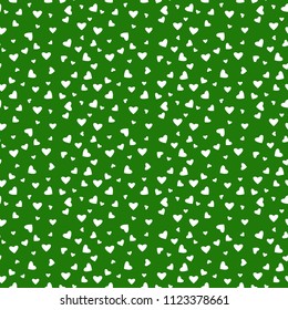 Hearts Confetti Seamless Pattern - White confetti hearts scattered on green background