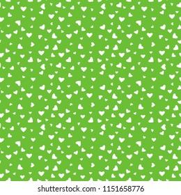 Hearts Confetti Seamless Pattern - White confetti hearts scattered on lime green background