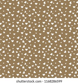 Hearts Confetti Seamless Pattern - White confetti hearts scattered on tan background