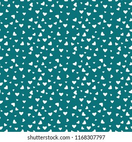 Hearts Confetti Seamless Pattern - White confetti hearts scattered on teal background