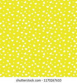 Hearts Confetti Seamless Pattern - White confetti hearts scattered on yellow background