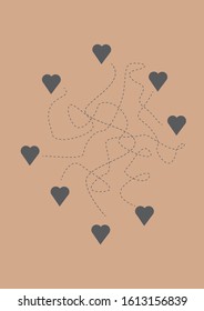 Hearts connected with dashed line