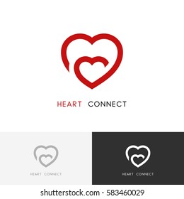 Hearts connection logo - mother love, mom and a child symbol. Family, motherhood and pregnancy vector icon.