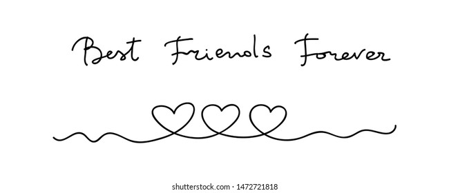 Hearts. Continuous line art drawing. Friendship concept. Best friend forever. Black and white vector illustration