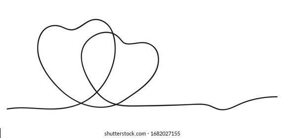 Hearts. Continuous line art drawing. Friendship concept. Best friend forever. Black and white vector illustration