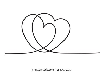 Hearts. Continuous line art drawing. Friendship concept. Best friend forever. Black and white vector illustration