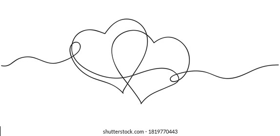 Hearts. Continuous line art drawing. Friendship concept. Best friend forever. Black and white vector illustration