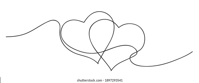 Hearts. Continuous line art drawing. Friendship and love concept. Best friend forever. Black and white vector illustration