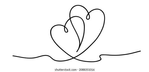 Hearts. Continuous line art drawing. Friendship concept. Best friend forever. Black and white vector illustration