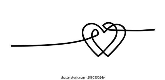 Hearts. Continuous line art drawing. Friendship concept. Best friend forever. Black and white vector illustration