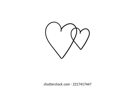 Hearts. Continuous line art drawing. Friendship concept. Best friend forever. Black and white vector illustration, handwritten style