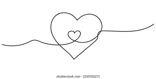 Hearts. Continuous line art drawing. Friendship and love concept. Best friend forever. Black and white vector illustration