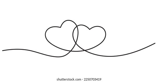 Corazones. Dibujo continuo de líneas. Amistad y concepto de amor. Mejor amigo para siempre. Ilustración vectorial en blanco y negro