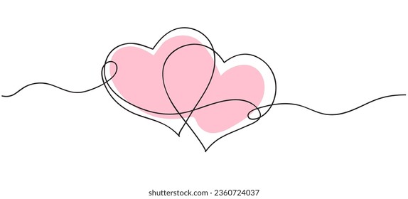 Hearts. Continuous line art drawing. Friendship concept. Best friend forever. Vector illustration