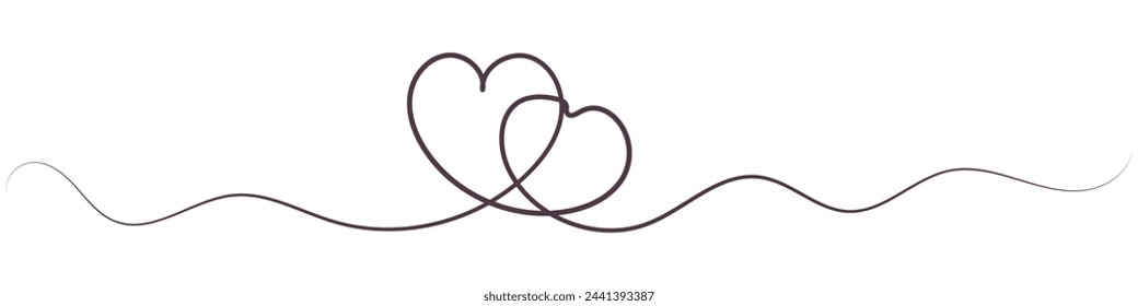 Hearts. Continuous line art drawing. Friendship concept. Best friend forever. Black and white vector illustration