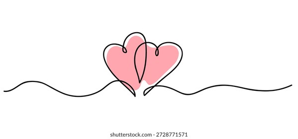 Corazones. Dibujo de arte lineal continuo. Concepto de amistad. Mejor amigo para siempre. Ilustración vectorial en blanco y negro
