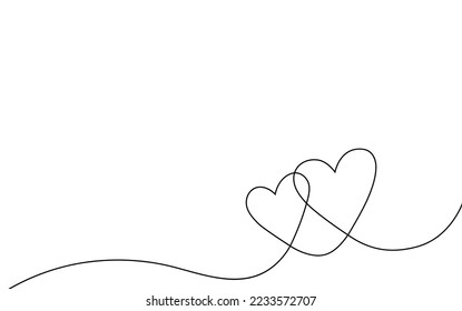 hearts continuous line art vector banner. Nubes. Valentines day concept