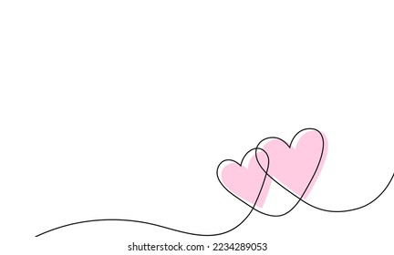 hearts continuous line art vector illustration. valentine's day banner; Nubes. 