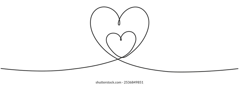 Hearts continuous line drawing. Family linear symbol. Motherhood sign. Vector illustration isolated on white.