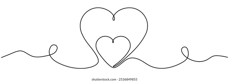 Hearts continuous line drawing. Family linear symbol. Motherhood sign. Vector illustration isolated on white.