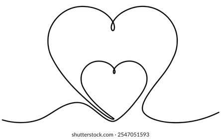 Hearts continuous line drawing. Family linear symbol. Motherhood concept. Vector illustration isolated on white.