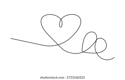 Dibujo de línea continua de corazones para el concepto de amor y romance