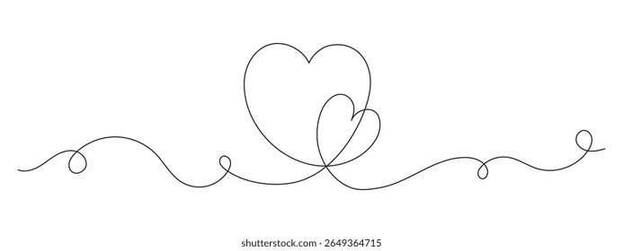 Corações de desenho de linha contínua. Uma linha de arte minimalista de amizade e amor. Símbolo de conexão, apoio, melhores amigos para sempre. Ilustração vetorial em preto e branco.