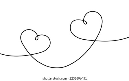 Dibujo de línea continua del corazón. Un solo corazón de contorno dibujado a mano para el diseño de impresiones de amor. Símbolo amor en línea. Esbozo de lino negro aislado sobre fondo blanco. Esbozo de romance. Ilustración del vector