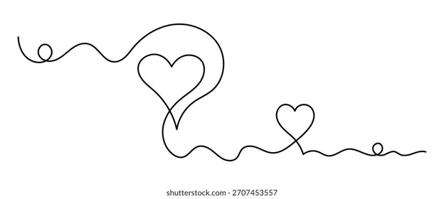 Hearts in continuous line. Continuous one line drawing of hearts