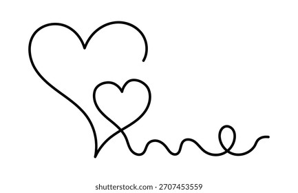 Corazones en línea continua. Dibujo continuo de una línea de corazones