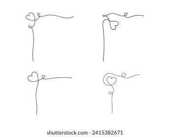 Hearts continuous one line art drawing, valentines day concept, heart love couple outline artistic isolated vector illustration.