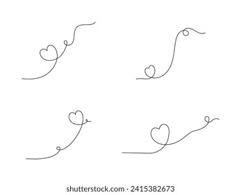 Hearts continuous one line art drawing, valentines day concept, heart love couple outline artistic isolated vector illustration.